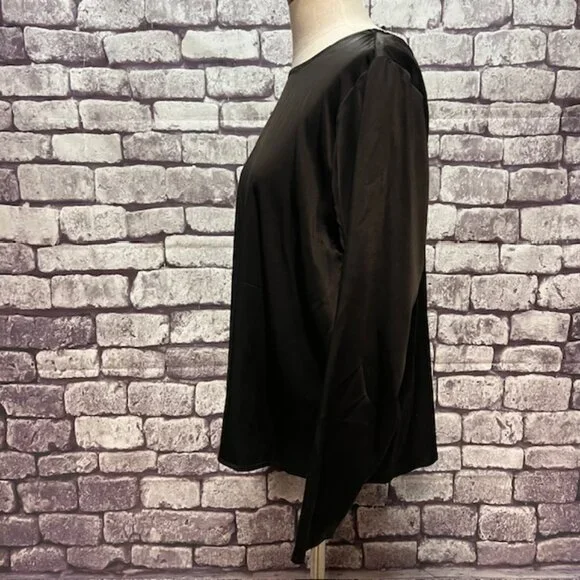 Eileen Fisher Black Long Sleeve Silk Blouse Size L - Picture 3 of 8